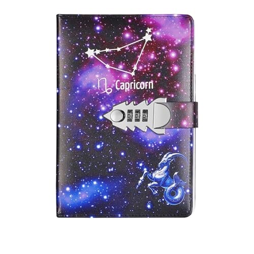 IOEUIWP A5 Zwölf Konstellationen Notebook Mit Schloss Tagebuch Journal Büro Notizblock Linie Agenda Planer Magie Hinweis Buch Skizzenbuch Plan DIY(Color 8) von IOEUIWP