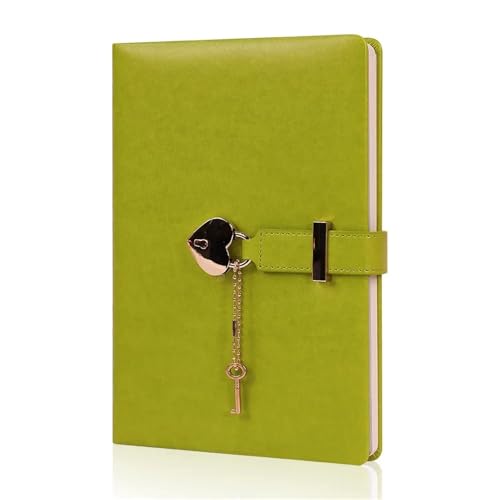 IOEUIWP A5 süßes Mädchen Herzschloss Notizblock Lmitation Leder PU Liebe Passwort Tagebuch Notizbuch Studentenhandbuch(Light green) von IOEUIWP