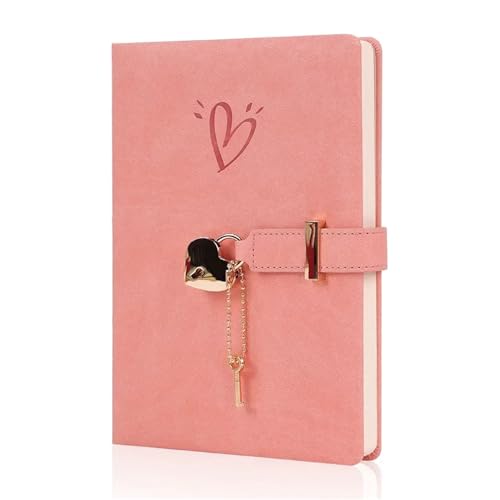 IOEUIWP A5 süßes Mädchen Herzschloss Notizblock Lmitation Leder PU Liebe Passwort Tagebuch Notizbuch Studentenhandbuch(Pink) von IOEUIWP
