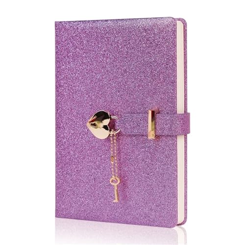 IOEUIWP A5 süßes Mädchen Herzschloss Notizblock Lmitation Leder PU Liebe Passwort Tagebuch Notizbuch Studentenhandbuch(Pueple) von IOEUIWP