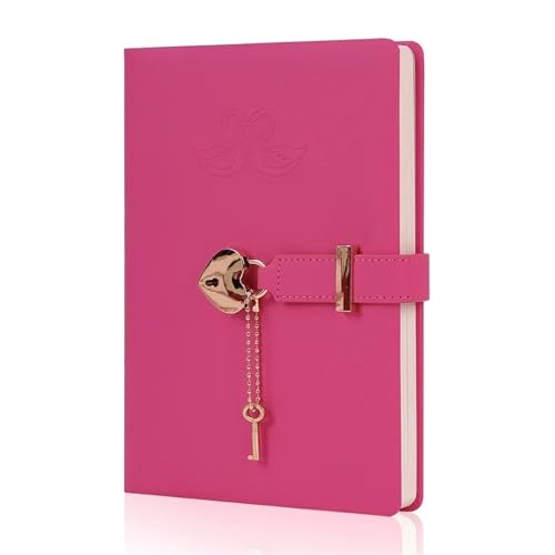 IOEUIWP A5 süßes Mädchen Herzschloss Notizblock Lmitation Leder PU Liebe Passwort Tagebuch Notizbuch Studentenhandbuch(Rose red) von IOEUIWP