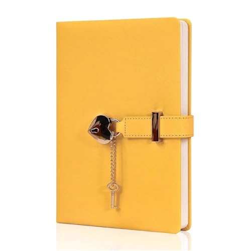 IOEUIWP A5 süßes Mädchen Herzschloss Notizblock Lmitation Leder PU Liebe Passwort Tagebuch Notizbuch Studentenhandbuch(Yellow) von IOEUIWP