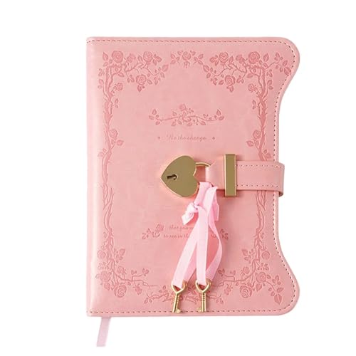 IOEUIWP Business With Love Lock Keys Tagebuch Notizbuch B6 Größe PU Leder Notizblock 360 Seiten Niedlich Schulbürobedarf(Pink) von IOEUIWP