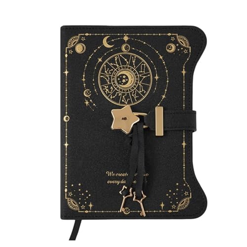 IOEUIWP Einfaches Tagebuch-Notizbuch mit Liebesschloss-Schlüsseln, 360 Seiten, B6-Format, PU-Leder, Notizblock, Business School, Bürobedarf(Black) von IOEUIWP