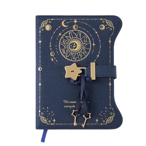 IOEUIWP Einfaches Tagebuch-Notizbuch mit Liebesschloss-Schlüsseln, 360 Seiten, B6-Format, PU-Leder, Notizblock, Business School, Bürobedarf(Deep Blue) von IOEUIWP