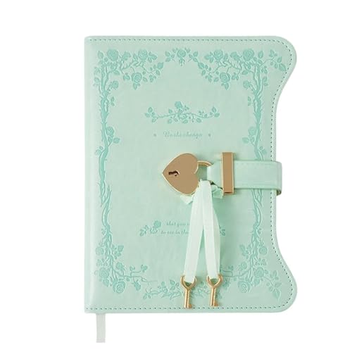 IOEUIWP Einfaches Tagebuch-Notizbuch mit Liebesschloss-Schlüsseln, 360 Seiten, B6-Format, PU-Leder, Notizblock, Business School, Bürobedarf(Light green) von IOEUIWP