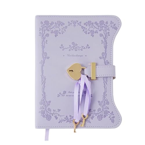 IOEUIWP Einfaches Tagebuch-Notizbuch mit Liebesschloss-Schlüsseln, 360 Seiten, B6-Format, PU-Leder, Notizblock, Business School, Bürobedarf(Light purple) von IOEUIWP