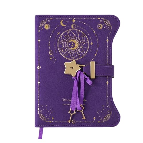 IOEUIWP Einfaches Tagebuch-Notizbuch mit Liebesschloss-Schlüsseln, 360 Seiten, B6-Format, PU-Leder, Notizblock, Business School, Bürobedarf(Purple) von IOEUIWP