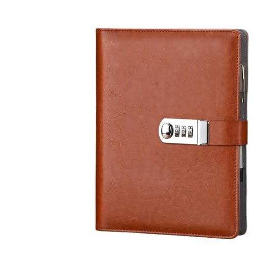 IOEUIWP Retro A5 Notebook Mit Passwort Lock Business Büro Lose Blatt Notizblock Karte Slot Planer Reisen Täglichen(Brown) von IOEUIWP