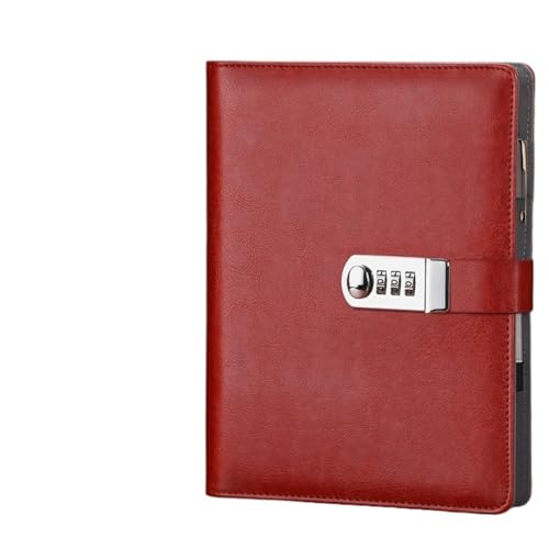 IOEUIWP Retro A5 Notebook Mit Passwort Lock Business Büro Lose Blatt Notizblock Karte Slot Planer Reisen Täglichen(Red) von IOEUIWP
