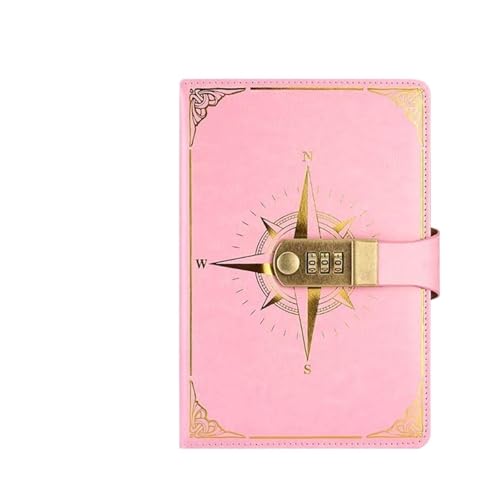IOEUIWP Retro Passwort Buch A5 Mit Schloss Tagebuch Notebook Kreative Reisenden Kompass Hand Ledger Student Notizblock Schreibwaren Heimlich Hinweis(Pink) von IOEUIWP