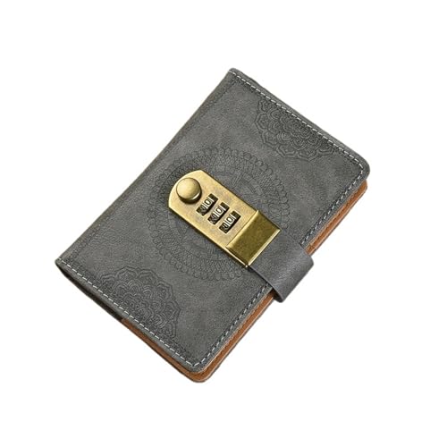 IOEUIWP Retro-Passwortbuch A7 (4 * 5,8 Zoll) mit Schloss, kreativ, dick und Notizblock, Schutz for Schreibwaren, Notizbuch, geheime Sicherheit(Gray) von IOEUIWP