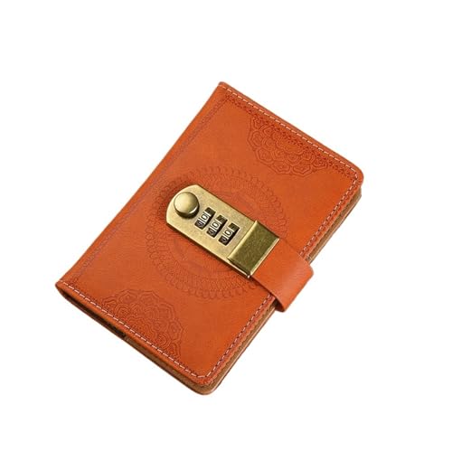 IOEUIWP Retro-Passwortbuch A7 (4 * 5,8 Zoll) mit Schloss, kreativ, dick und Notizblock, Schutz for Schreibwaren, Notizbuch, geheime Sicherheit(Orange) von IOEUIWP