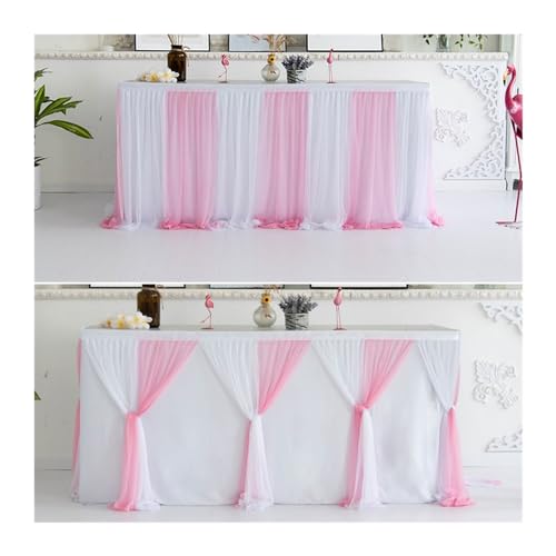 Kreuz Party Tisch Rock Hochzeit Tischdecke Streifen Variable Tisch Rock Geburtstag Party Dekoration Baby Dusche Tisch Rock Für Hochzeit Party Geburtstag(White and Pink,9FT(W275cmx77cm)) von IOEUIWP