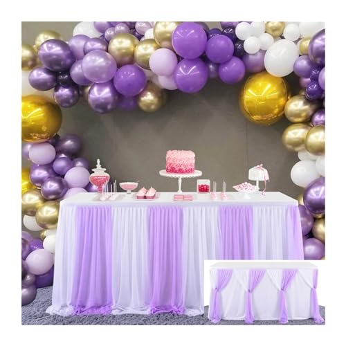 Kreuz Party Tisch Rock Hochzeit Tischdecke Streifen Variable Tisch Rock Geburtstag Party Dekoration Baby Dusche Tisch Rock Für Hochzeit Party Geburtstag(White and Purple,8FT(W243cmx77cm)) von IOEUIWP