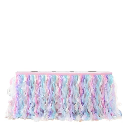 Quaste Doppelschicht Lockenweide Tischrock Spitze TAFT Tischrock Tutu Tüll Tischrock Geburtstag Party Dekor Babyparty Für Hochzeit Party Geburtstag(Style1,6FT (185x77cm)) von IOEUIWP