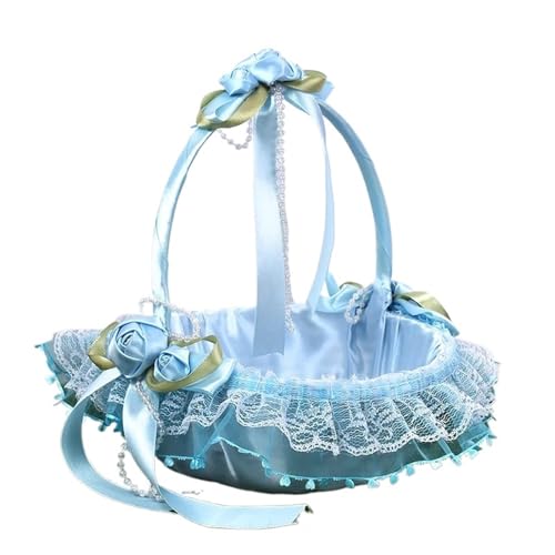Rosa Blau Blumenmädchen Halten Korb Satin Mit Spitze Wellenrand(Blue) von IOEUIWP