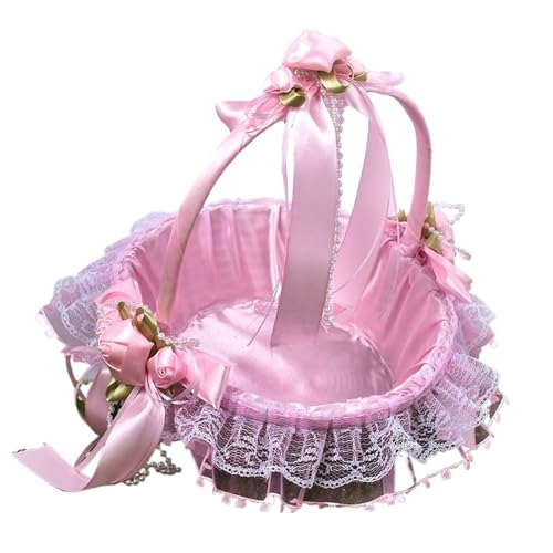 Rosa Blau Blumenmädchen Halten Korb Satin Mit Spitze Wellenrand(Pink) von IOEUIWP