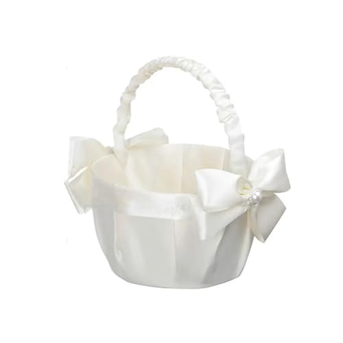 Spitze Hochzeit Blumenkorb Band Bogen Rose Blume Satin Bogen Hanbag Weiß Farbe Große Kapazität Hochzeit Party Dekorationen Party(Color 01) von IOEUIWP