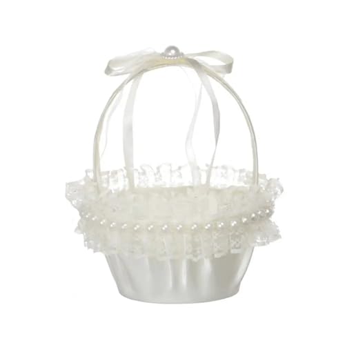 Spitze Hochzeit Blumenkorb Band Bogen Rose Blume Satin Bogen Hanbag Weiß Farbe Große Kapazität Hochzeit Party Dekorationen Party(Color 02) von IOEUIWP