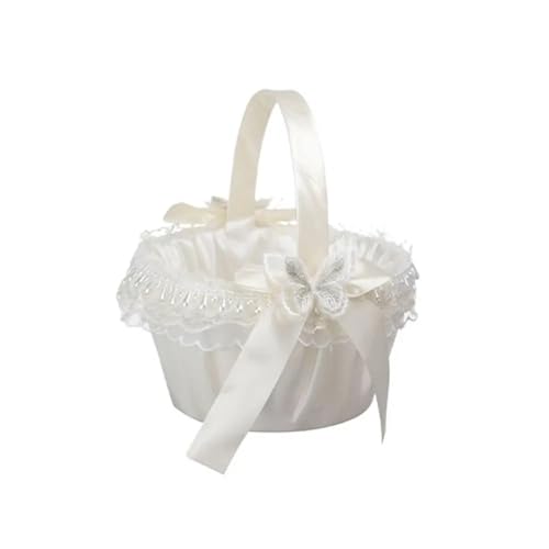Spitze Hochzeit Blumenkorb Band Bogen Rose Blume Satin Bogen Hanbag Weiß Farbe Große Kapazität Hochzeit Party Dekorationen Party(Color 03) von IOEUIWP