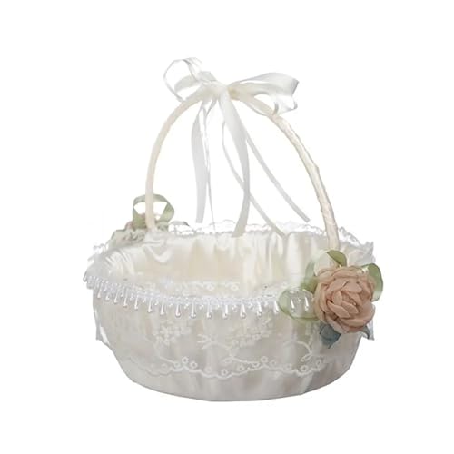 Spitze Hochzeit Blumenkorb Band Bogen Rose Blume Satin Bogen Hanbag Weiß Farbe Große Kapazität Hochzeit Party Dekorationen Party(Color 04) von IOEUIWP