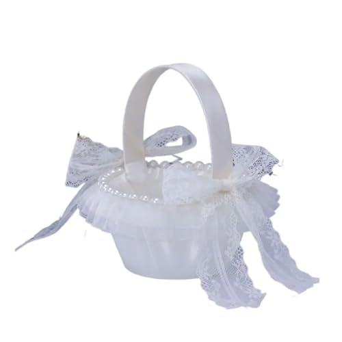 Spitze Hochzeit Blumenkorb Band Bogen Rose Blume Satin Bogen Hanbag Weiß Farbe Große Kapazität Hochzeit Party Dekorationen Party(Color 05) von IOEUIWP