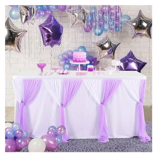 Tüll-Tischrock for Hochzeit, Geburtstag, Party, Kuchen, Dessert, Bankett, Hochzeiten, Partys, Zuhause, Hotel, Dekoration Für Hochzeit Party Geburtstag(White Purple,77x427cm 900g) von IOEUIWP