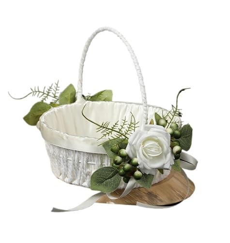 Weißer Hochzeits-Handblumenkorb Hochzeitszubehör-Set Simulationsblumendekoration Hochzeitsringkorb(GRAY) von IOEUIWP