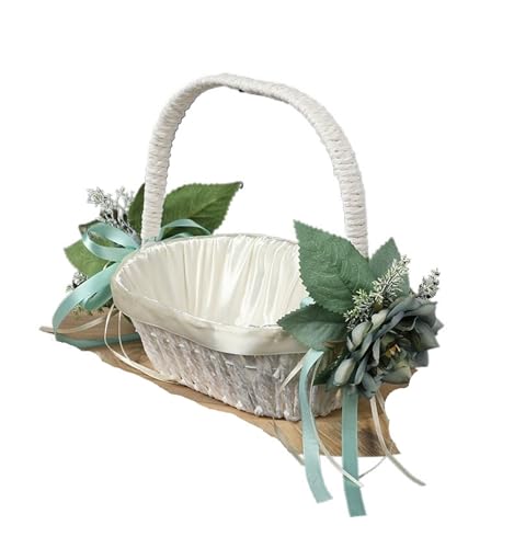 Weißer Hochzeits-Handblumenkorb Hochzeitszubehör-Set Simulationsblumendekoration Hochzeitsringkorb(Green) von IOEUIWP