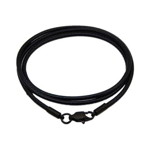 1 1,5 2,0 mm Schwarze Lederschnur, Edelstahl-Verschluss, Halskettenseil, DIY-Schmuckherstellung for Anhänger (Color : AllBlack1mm, Size : 55cm) von IOFIT
