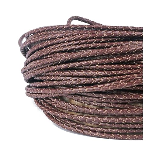 2 Meter geflochtenes Lederseil, Schmuckzubehör, 3, 4, 5, 6 mm, rundes Lederband for DIY-Armband-Schmuckherstellung (Color : Coffee1, Size : 3mm 2meter) von IOFIT
