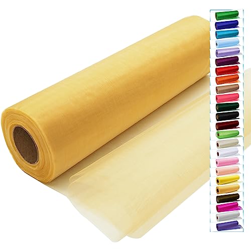 Goldener Tüll-Kristall-Organza-Stoffrollen, 30,5 cm x 45,7 m, durchsichtiger Stoff für DIY Tutu, Schleife, Babyparty, Geburtstag, Party, Hochzeit, Dekorationen, Weihnachtsbastelbedarf von IONTACH