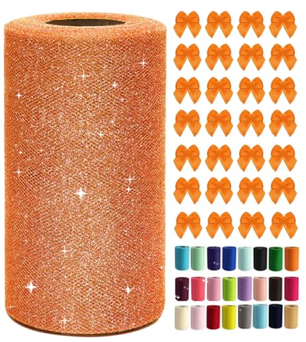 Orange Glitter Tüll Rolls 6 Inch by 45 Yards Sparkle Fabric Ribbon for DIY Tutu Rock Sewing Bow Wedding Decorations Craft Supplies von IONTACH