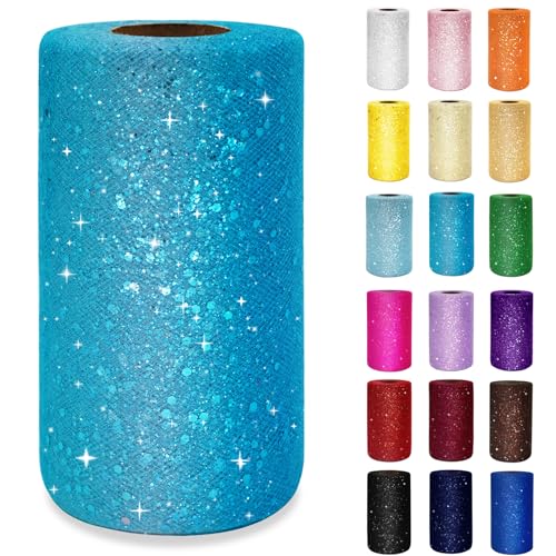 Türkisfarbenes Glitzer-Tüll-Rollen, 15,2 cm x 45,7 m, Pailletten-Tüll-Stoffband für DIY Tutu Rock Nähen Schleife Hochzeit Weihnachten Dekorationen Halloween Bastelbedarf von IONTACH