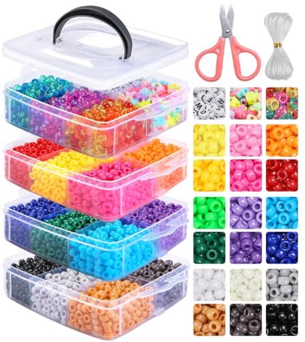 IOOLEEM Pony-Perlen, 4200 Stück, 27 Farben (einfarbig und glitzernd), Perlen-Sets für Armbänder, Perlen für Freundschaftsarmbänder und Schmuckherstellung, einfache Lagerung. von IOOLEEM