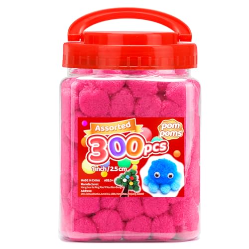 Iooleem Pink Pom Poms, 300pcs 2.5 cm, Pom Poms for Arts and Crafts, Pom Pom Balls, Craft Pom Poms von IOOLEEM