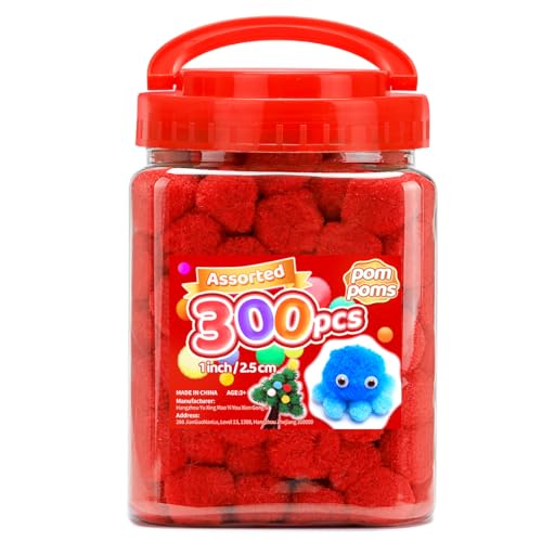 Iooleem Rote Pompons, 300 Stück, 2,5 cm, Pompons für Kunst und Handwerk, Pompom-Bälle, Bastel-Pom-Poms von IOOLEEM