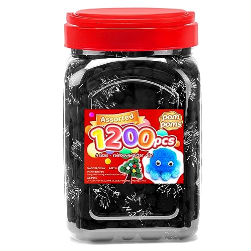 Iooleem Schwarze Pompons – verschiedene Größen, 1200 Stück mit Wackelaugen, Glitzer-Optionen, perfekt für Kunst und Handwerk Iooleem Schwarze Pompons – verschiedene Größen, 1200 Stück mit Wackelaugen, Glitzer-Optionen, perfekt für Kunst und Handwerk von IOOLEEM