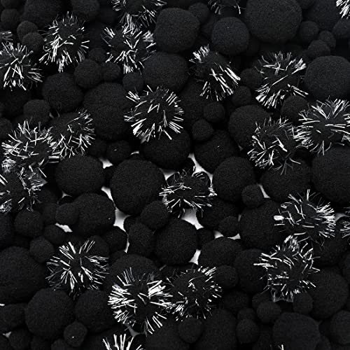 Iooleem Schwarze normale und glitzernde Glitzer-Pompons, 800 Stück, verschiedene Größen, Pompons zum Basteln, Pompons, Glitzer-Pom-Poms, Kunst- und Bastelbedarf. von IOOLEEM
