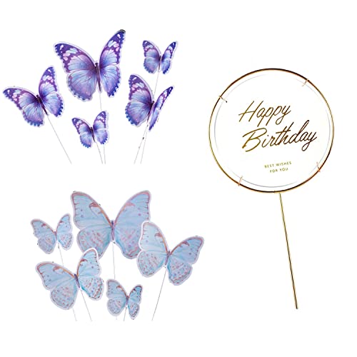 IOPYKKOA 20 Stück Schmetterlinge kuchen deko,Butterfly im Musterstil dreidimensional schmetterlinge deko mädchen geburtstagsfeier dekoration（Blau Lila & Tintenfarbe） von IOPYKKOA