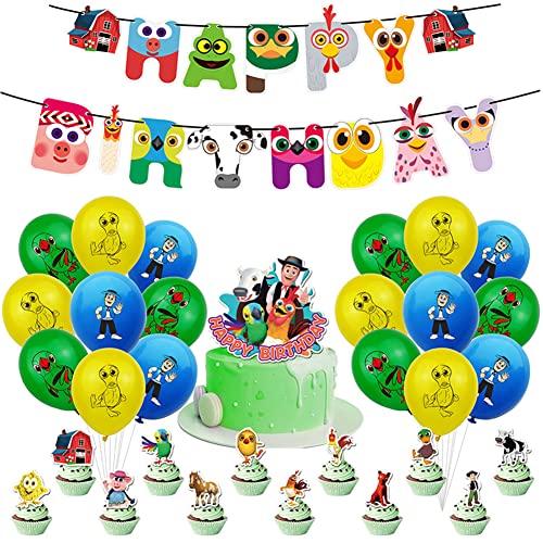 IOSCDH 32 Pcs Bauernhof Tiere Geburtstagsdeko Weide Party Dekorationen Tierischer Ballon Birthday Banner Cake Toppers Luftballon für Kinder Geburtstag Dekoration von IOSCDH
