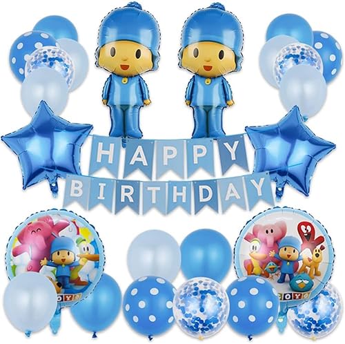 Pocoy-o Party Deko Luftballons,Pocoy-o Geburtstag Deko,Pocoy-o Geburtstagsballon-set,Kindergeburtstag Deko,Happy Birthday Banner Latex Ballon Cake topper für Kinder Party Dekoration von IOSCDH