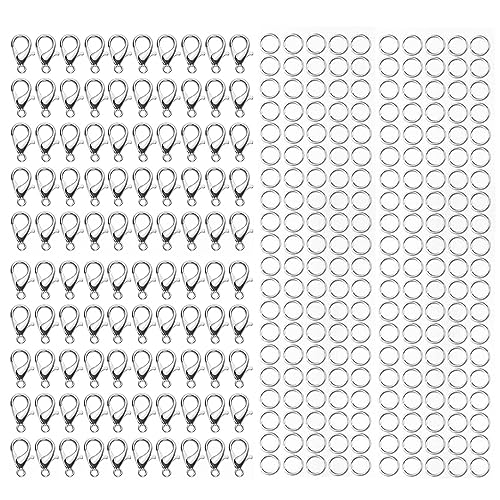 IOSPKKIO® 100 Stück Silber Verschlüsse für Schmuckherstellung, Kettenverschlüsse mit 200 Biegeringen in Silber - Schmuckverschlüsse für Armbänder, Halsketten von IOSPKKIO
