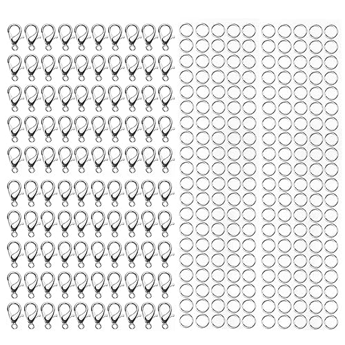IOSPKKIO® 100 Stück Silber Verschlüsse für Schmuckherstellung, Kettenverschlüsse mit 200 Biegeringen in Silber - Schmuckverschlüsse für Armbänder, Halsketten von IOSPKKIO
