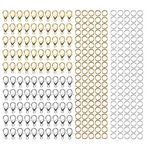 IOSPKKIO® 100 Stück Verschlüsse für Schmuckherstellung, Kettenverschlüsse mit 200 Biegeringen in Gold und Silber - Schmuckverschlüsse für Armbänder, Halsketten von IOSPKKIO