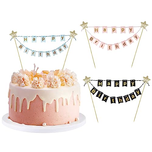 IOSPKKIO® 3 Stück Wimpelketten Happy Birthday Tortenstecker Set, Cake Topper Banner, Kuchendeko für Geburtstag, Schön Kuchentopper für Kuchen Dekoration - Mehrfarbig von IOSPKKIO