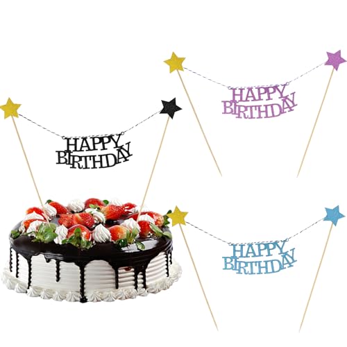 IOSPKKIO® 3 Stück Wimpelketten Happy Birthday Tortenstecker Set, Cake Topper Banner, Kuchendeko für Geburtstag, Schön Kuchentopper für Kuchen Dekoration von IOSPKKIO
