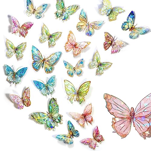 IOSPKKIO® 80 Stück mit 4 Themen Schmetterlings-Aufkleber-Set, Eiskristalle, holografisch, PET, glänzend, Kunstharz, wasserfest, transparent, Aufkleber für Scrapbooking-Zubehör von IOSPKKIO