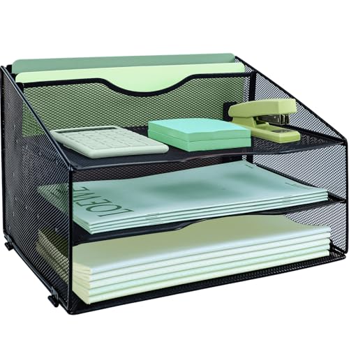 IOUGDSEC Schreibtisch-Organizer mit 3 Ebenen, mit 2 extra vertikalen Aktenordner, Papier-Briefablage, A4-Papier-Desktop-Ablagen, Zeitschriftenhalter für Heimbüro, Schwarz IOUGDSEC Schreibtisch-Organizer mit 3 Ebenen, mit 2 extra vertikalen Aktenordner, Papier-Briefablage, A4-Papier-Desktop-Ablagen, Zeitschriftenhalter für Heimbüro, Schwarz von IOUGDSEC